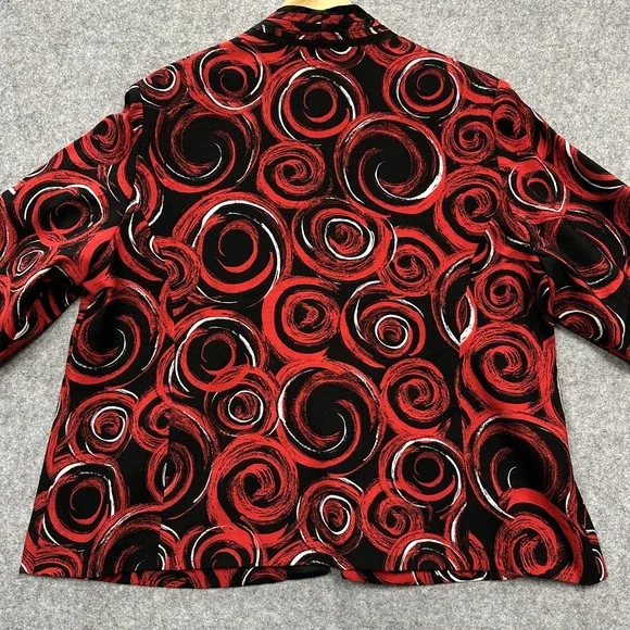 Ivy Chic Open Front Jacket Women's Size 2X Red Black Abstract Swirl Studded Trim - Picture 12 of 12
